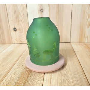 Winter Green Deer Tealight Candle On Clay Base Sustainable Recycled Glass